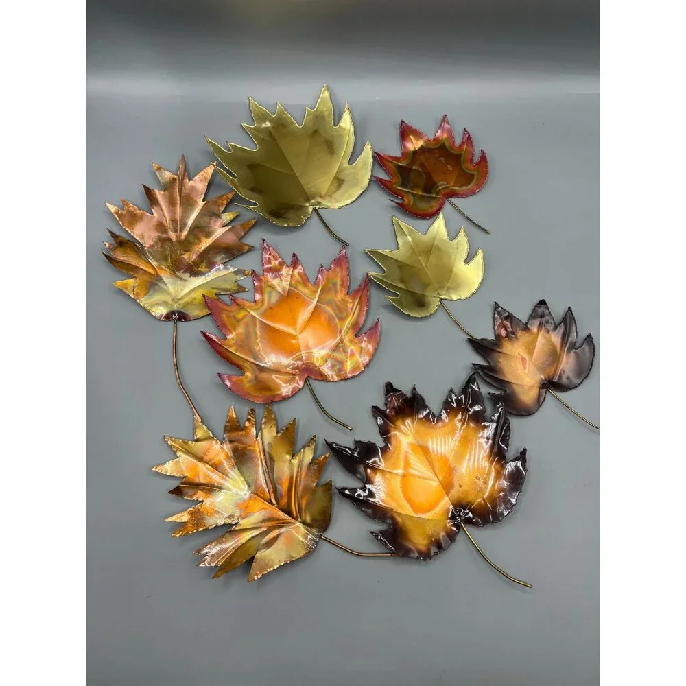 8 Handcrafted Metal Fall Leaf Copper Color Brass MCM Wall Art Ozark Mountain 6